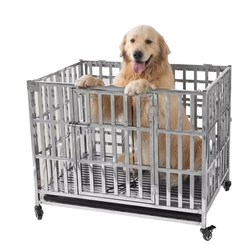 

37” Stackable Heavy Duty Dog Crate Stainless Steel Pet Kennel Cage with Tray Foldable Indoor Dog Cage for Small Dogs