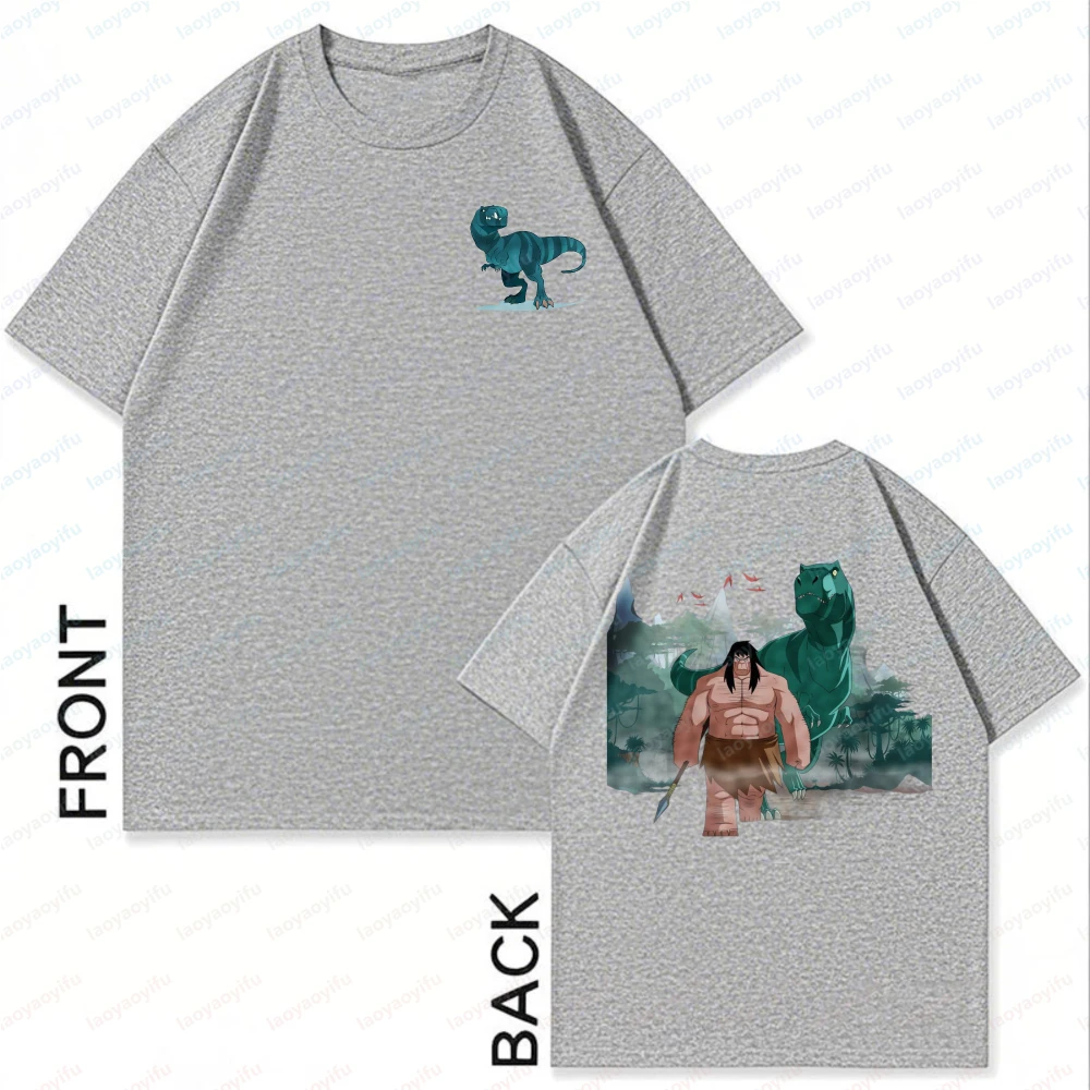 Primal Fans Dinosaur and Warrior Pattern Cotton T-Shirt Summer Casual Wear Fashion Trendy Outdoor Activities Men's Clothing