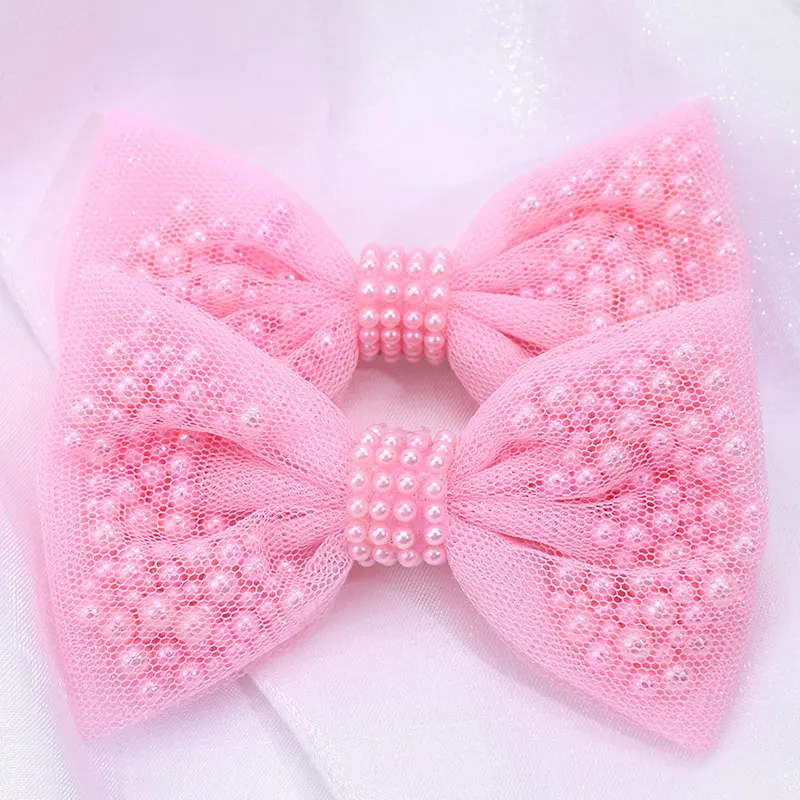 2Pcs Sweet Girl Lace Pearl Bow Hair Clip Kawaii Bowknot Hairpins Barrettes Headwear Kids Hair Styling Tools Boutique Headwear