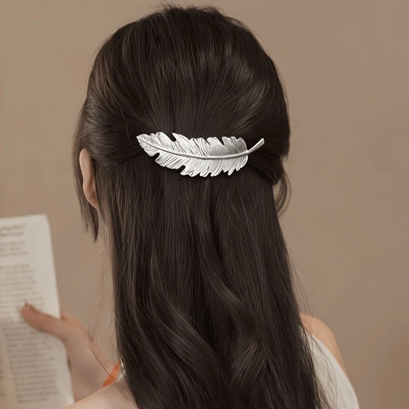 

1 pack elegant exaggerated alloy feather hairpin women's retro spring clip edge clip ponytail clip hair accessories
