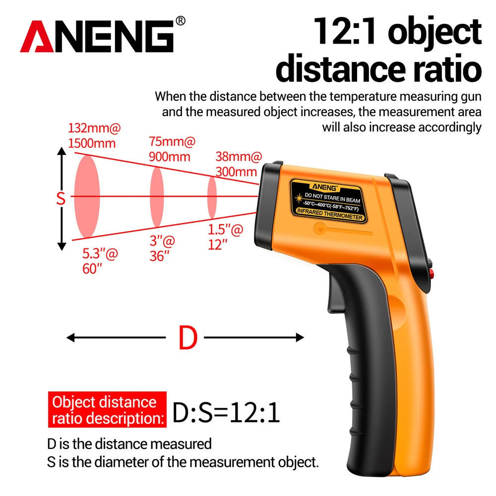 ANENG TH201 High sensitivity digital infrared  measuring gun hygrometer backlight screen laser positioning non-contact  temperat