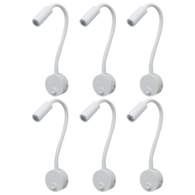 6PCS 3W Bookcase Lights Minimalist Table Lamp Gooseneck Reading Wall-Mounted Light for Bedroom Dormitory LED Work Lamp