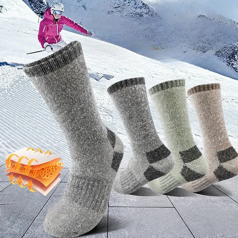 1 pair of winter women's super thick looped snow sports socks, midsole casual socks, skiing and mountaineering sports socks