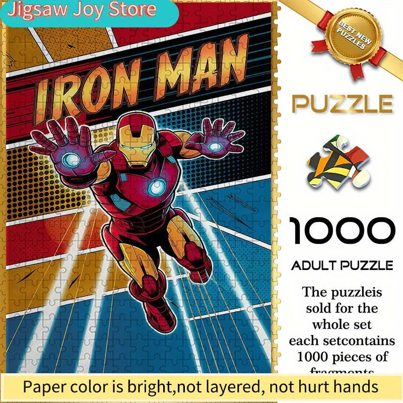 

of Marvel-Themed Seamless Puzzles Z12.27-52, Featuring Iron Man in a Comic-Style Flying Theme Illustration, Measuring. Durable