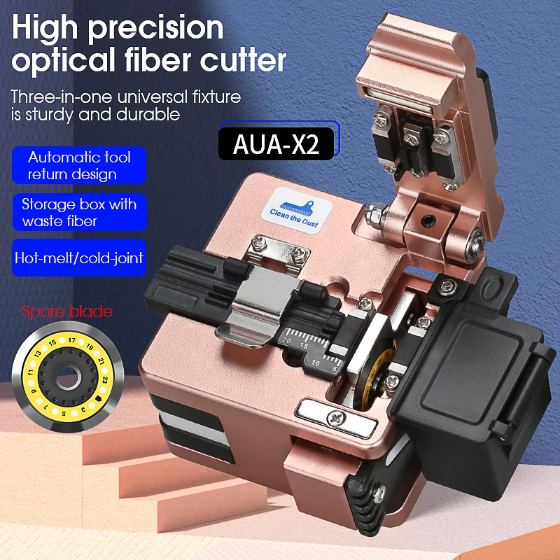 COMPTYCO AUA-X2 Fiber Cleaver para FTTH Cable, Faca De Corte De Fibra Óptica com Caixa De Resíduos, 3 em 1 Slot Braçadeira, 24 Lâmina De Superfície