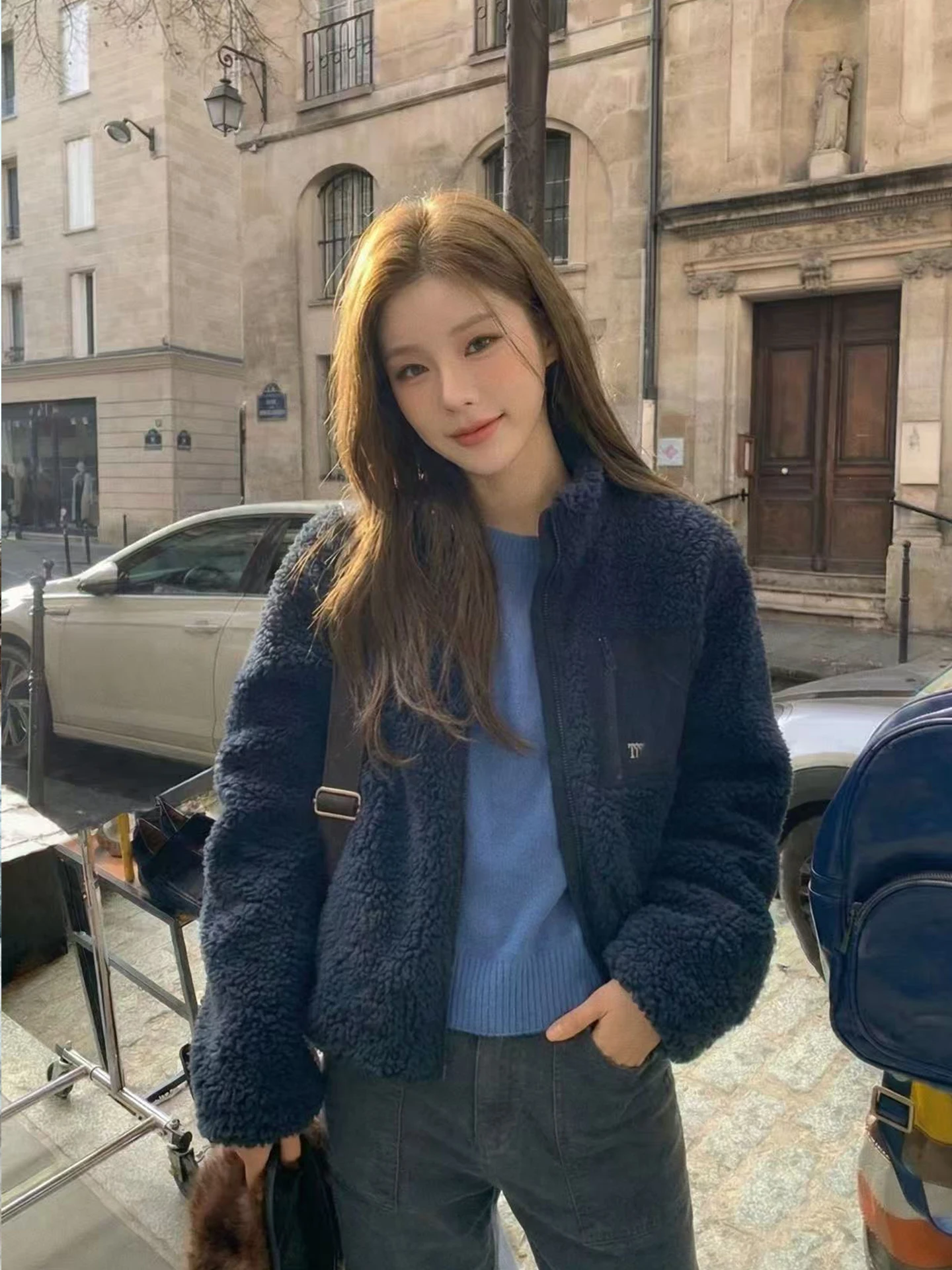 MOSA Letter ket Lammfell Jaet Loose Warm Top Damen Pendeln Sle Oberbekleidung Long Sve Reißverschluss China Made