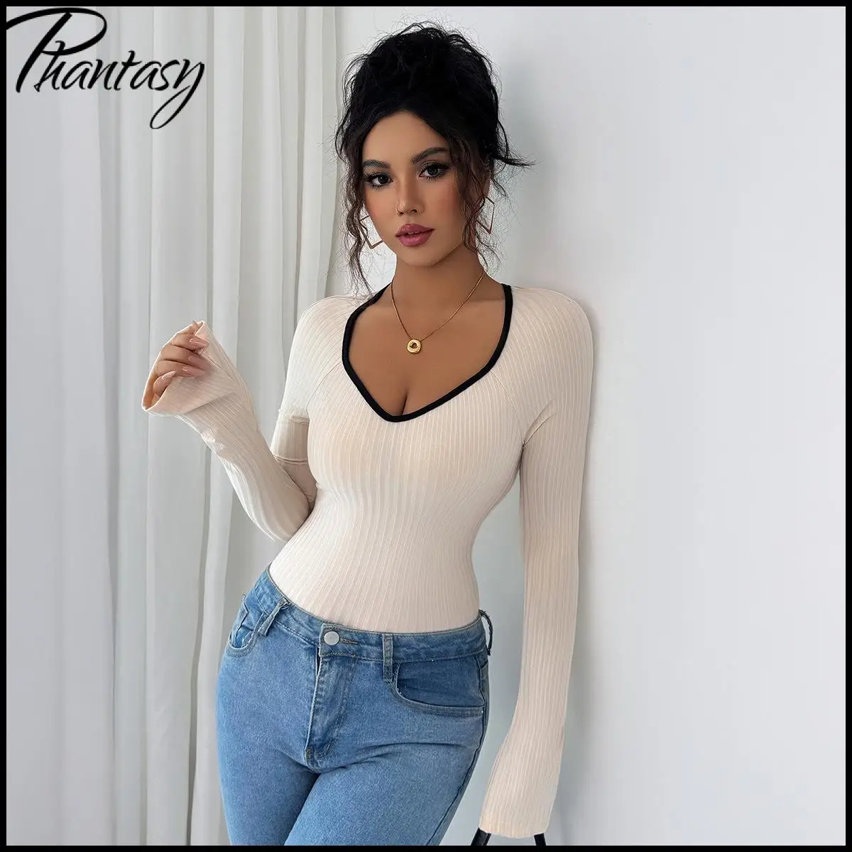 Primavera outono básico versátil pescoço quadrado manga longa camada de base feminina topo casual minimalista fino-ajuste camiseta pulôver de malha