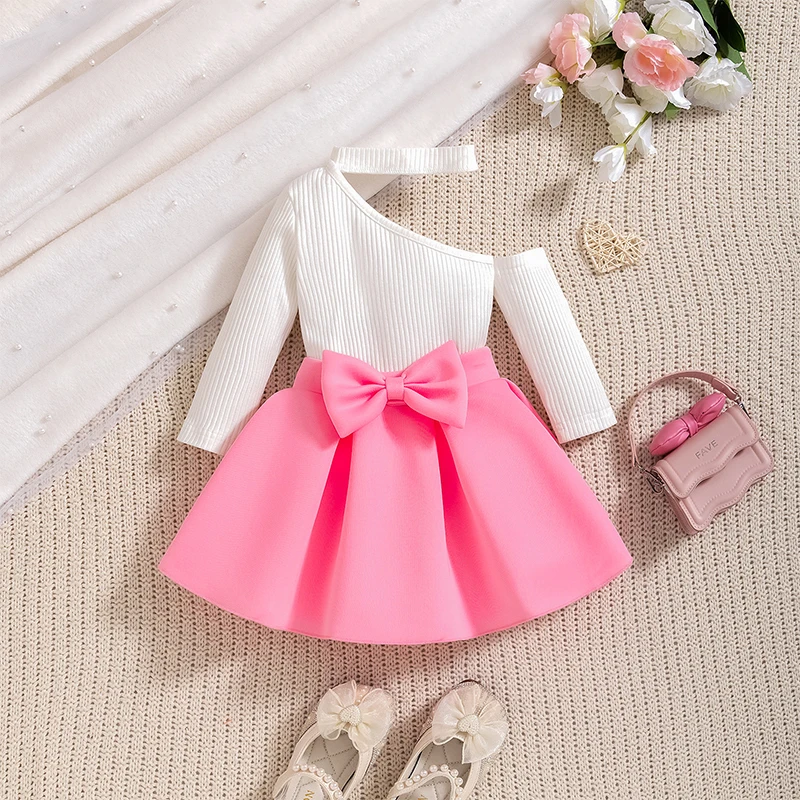 Baby Girls Clothes New Year Set 0-4Years Long Sleeve Big Bow Top Pink Half Skirt 2Pcs Toddler Girl Clothing Autumn Party Sets