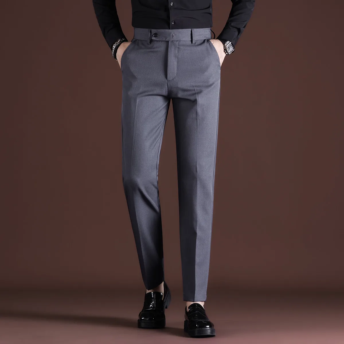 

Men Stretch Solid Black Smart Casual Pants Mens Trousers Office Quick Dry Suit Pants New Spring Autumn Korean Straight Pants