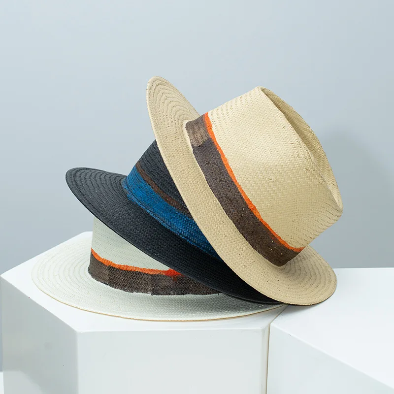 

Straw Fedora Hat with Wide Brim, Handcrafted Fisherman Cap, Summer Beach Sun Protection, Breathable Jazz Style, Outdoor Casual