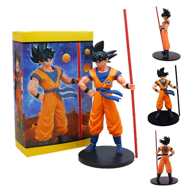 22cm Anime Dragon Ball Holding a Stick to Commemorate Goku 20th Anniversary PVC Action Figures Collection Model Toys Gifts