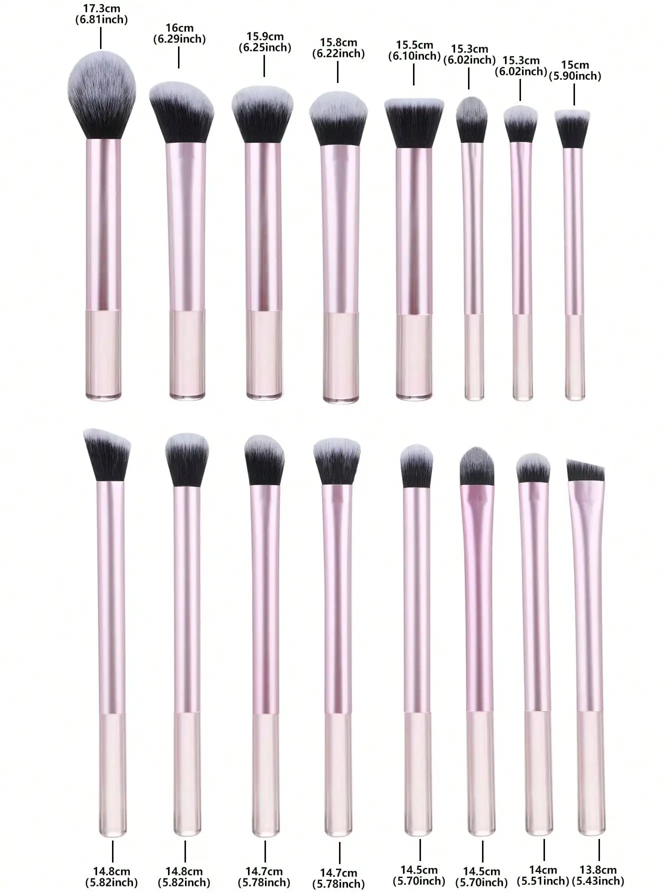 16 Pcs Pink Makeup Brush Set Transparent Handle Soft Synthetic Bristle Foundation Blush Eyeshadow Cosmetic Brushes Kit