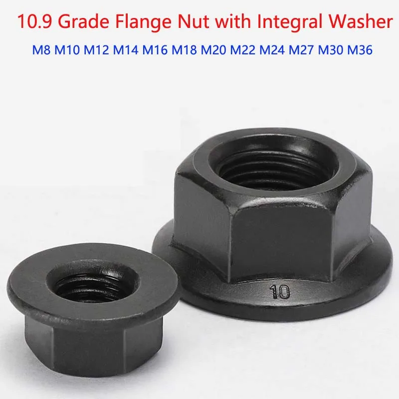 10.9 Grade Flange Nut with Integral Washer Carbon Steel Hexagon Flange Nuts M8 M10 M12 M14 M16 M18 M20 M22 M24 M27 M30 M36