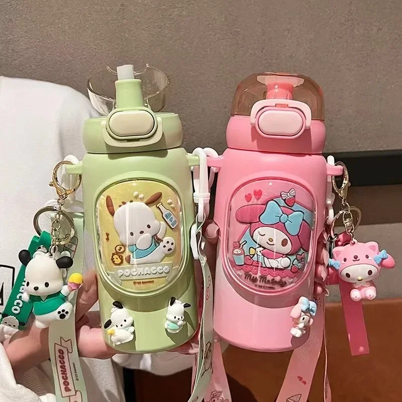 2024 New 460ML Hello Kitty Stainless Steel Straw Insulated Kettle Sanrio Kuromi Thermos Flask Vacuum Mug for Schoolgirls