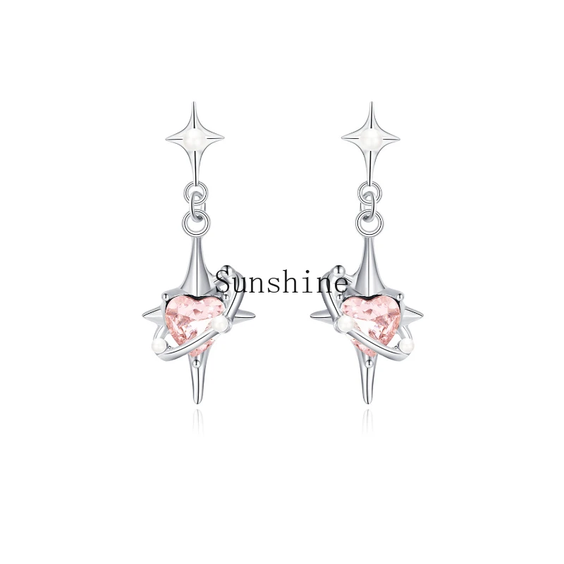 

Four-pointed star ear clips, cold star earrings, pink women