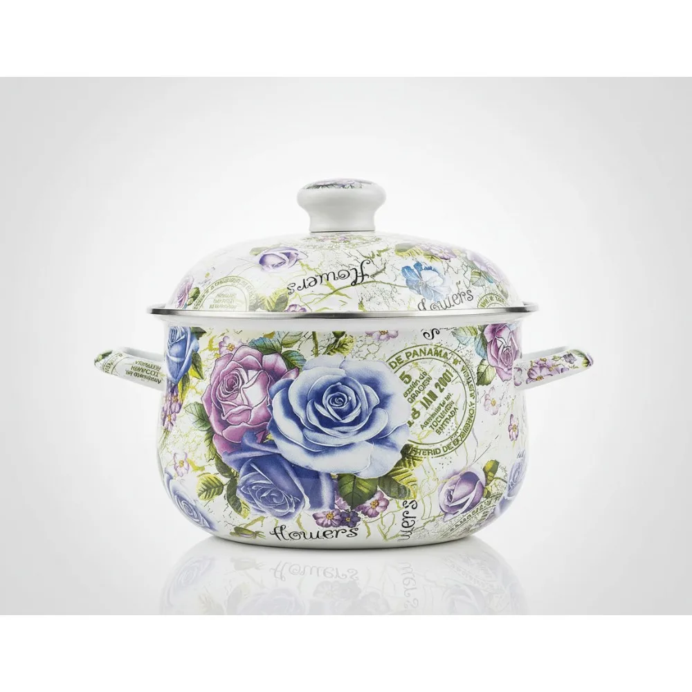 

Vintage Floral Enamel Stock Pot 5QT with Lid, Nonstick Ceramic Coating for Soups & Stews, Ideal Gift for Home Cooks