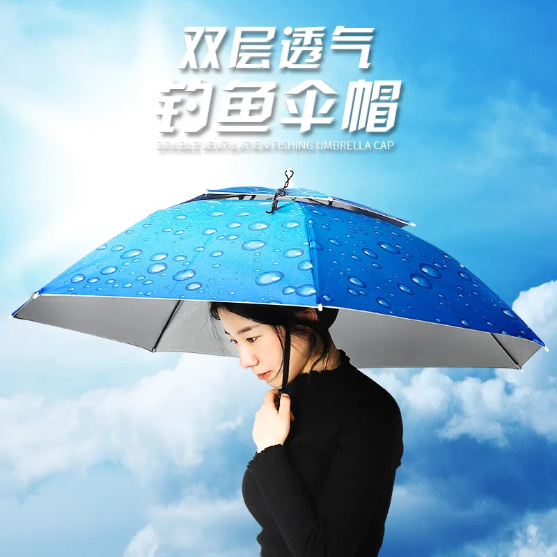 Double-layer Fishing Parasol Head-mounted Umbrella Rain Hat Umbrella Hat Rainproof Fishing Rain Hat Umbrella Sunny Umbrella