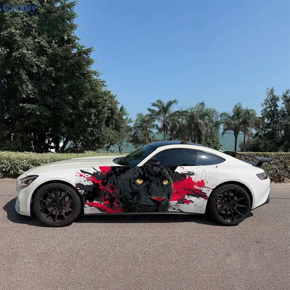 

2pcs Blood Black Panther Car Sticker Full Body Floral Decoration Scratches Protective Car Sticker Waterproof Car Vinyl Wraps