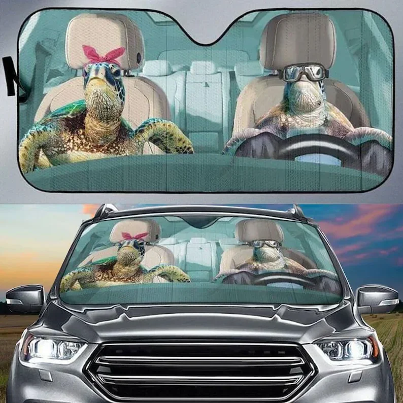 Turtle Couple Life Under The Ocean Car Sun Shade Cute Design Best Quality Windshield Sunshade Oxford Cloth