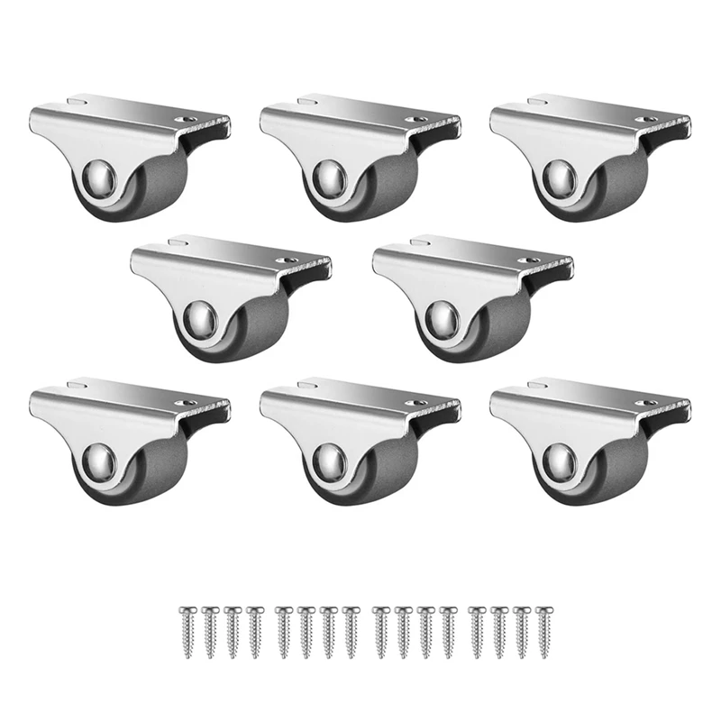 Mini ruedas fijas, ruedas pequeñas de perfil bajo con tornillos, ruedas rígidas de goma silenciosas para muebles, paquete de 8