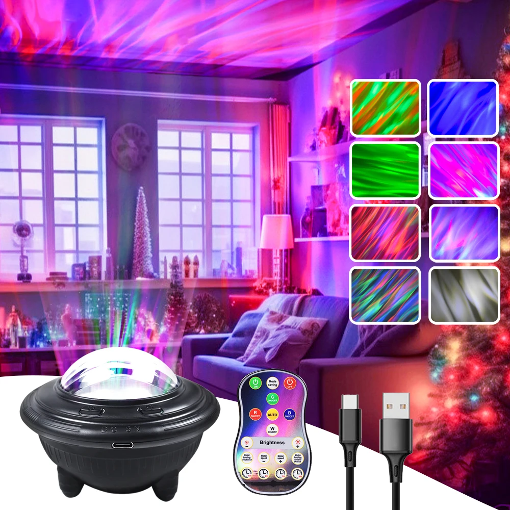 Northern Lights Starry Sky LED Projector Light Remote Control USB Stage Light RGBW Colorful Projector Night Light for Child Gift