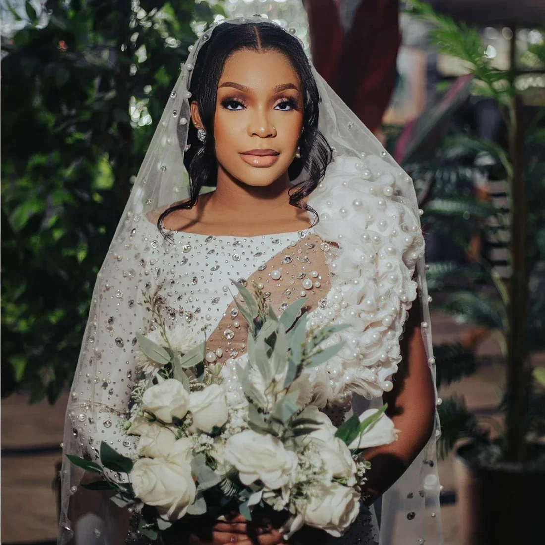 ชุดแต่งงานคริสตัลประดับเพชรหรูหราแบบสั่งทำพิเศษ โรบ เดอ มารี 2024 อาโซ เอ็บี ชุดเจ้าสาวแขนยาวสไตล์แอฟริกัน