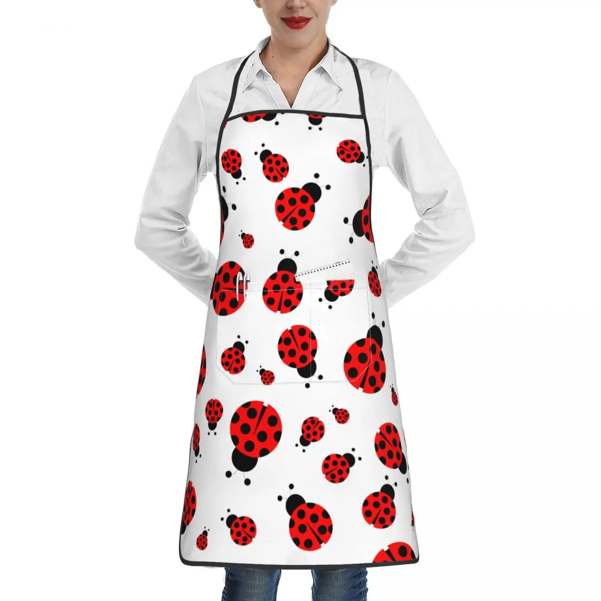 Kitchen Aprons For Woman Men Ladybug Chef Work Apron For Grill Restaurant Bar Shop Cafes Beauty Nails Studios Uniform