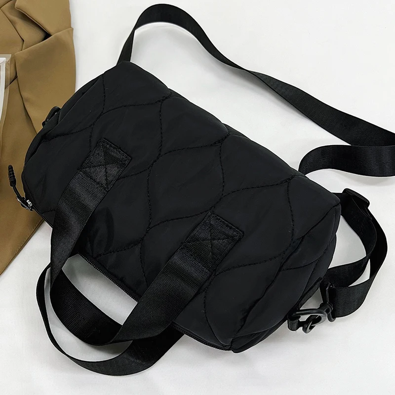 Daily Minimalist Padded Quilted Boston Bag Soft Nylon Fabric, All-match Ladies Shoulder Bag for Leisure Short Trips