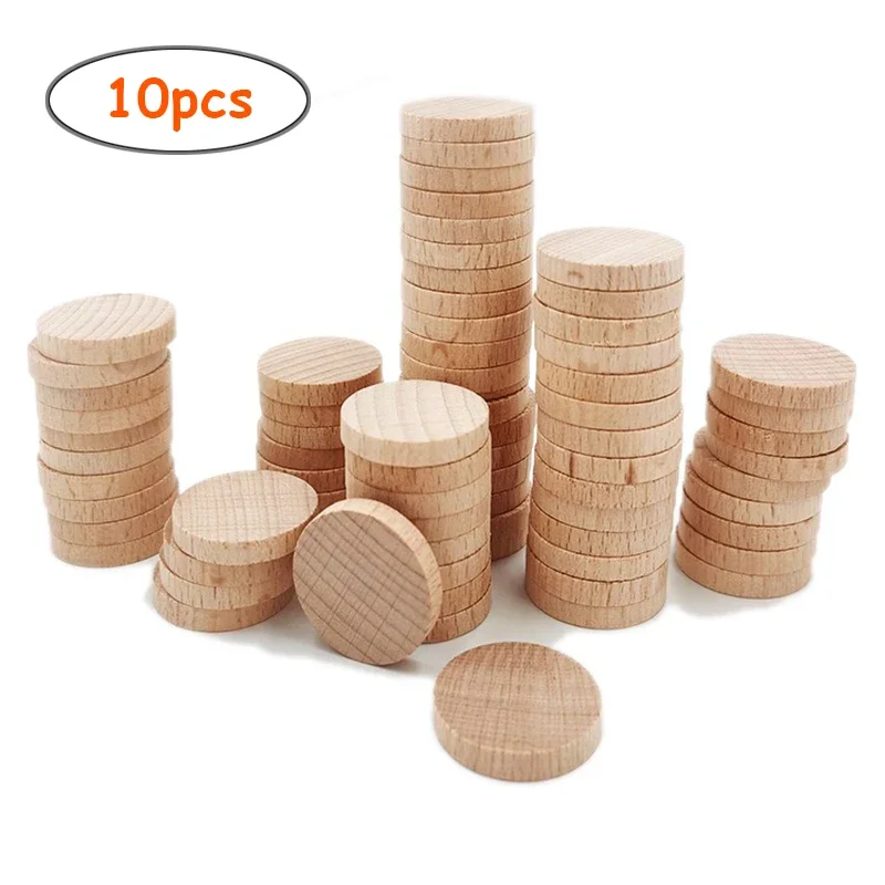 10pcs 4cm Unfinished Wood Circles Coins, Flat Unfinished Round Wood Discs for DIY Supplies Craft Project Painting Writing