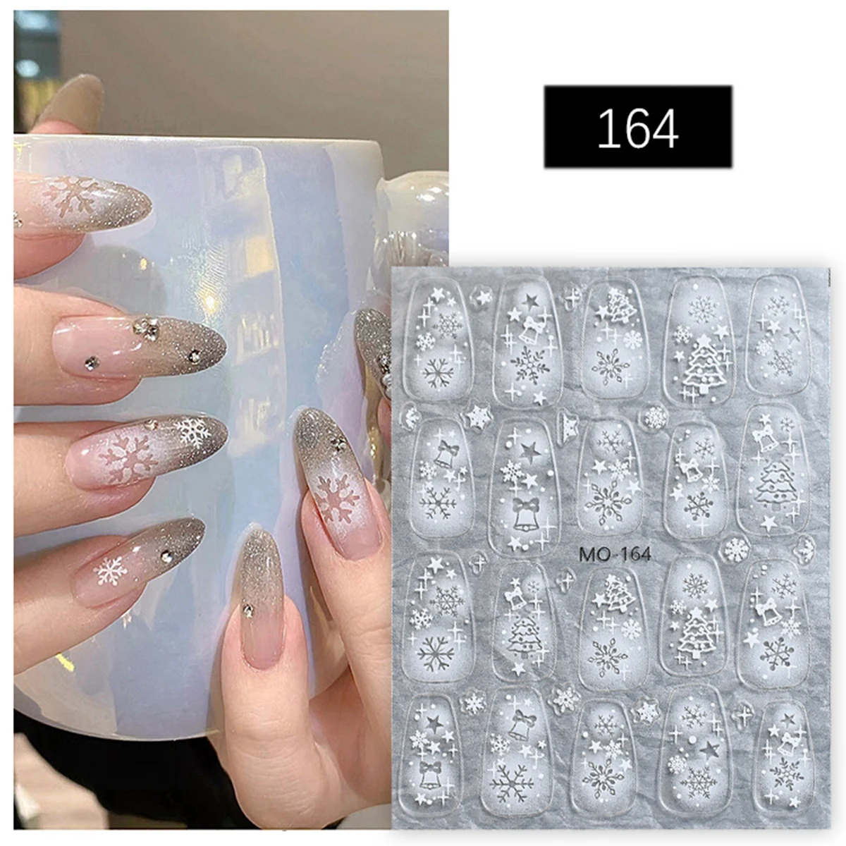 3/6 fogli adesivi per nail art con fiocco di neve 5D bianco Natale inverno decalcomanie per unghie in rilievo per donne decorazioni per manicure fai da te