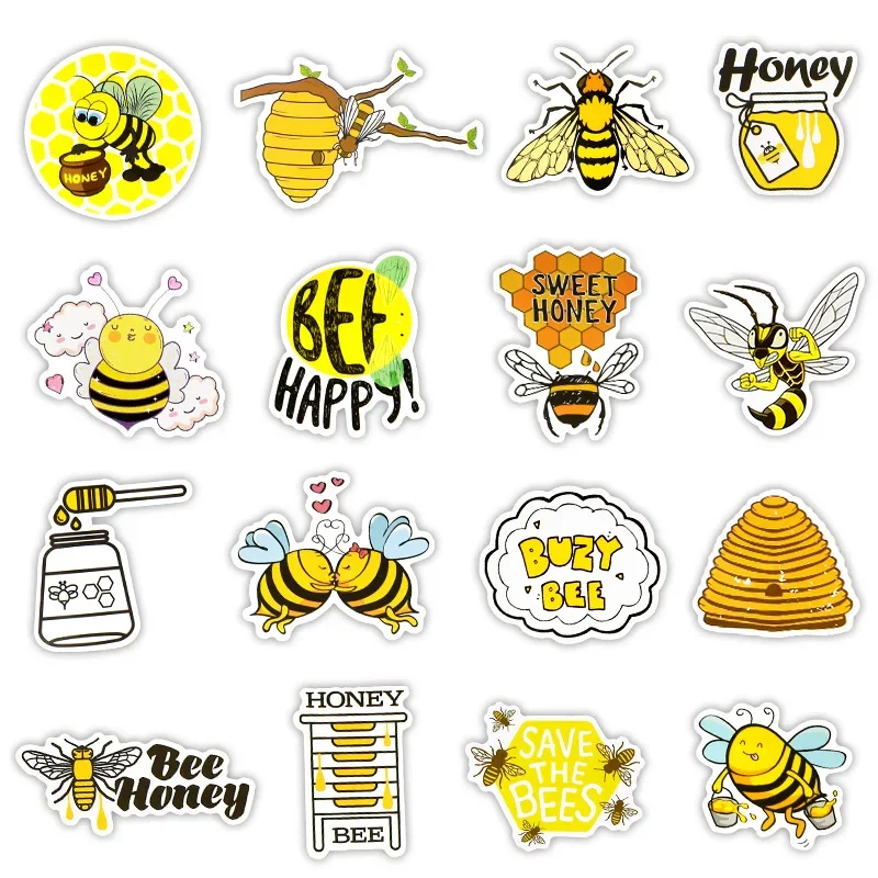 Waterproof Honey Bee Vinyl Stickers Bumble Queen Bee Decal Laptop Water Bottle Skateboard Envelopes Crafts Decals Toys for Kids