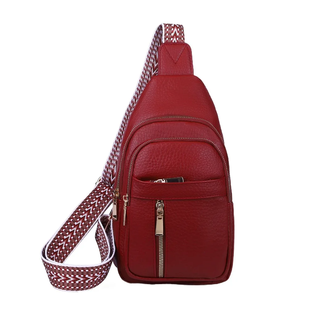 Sturdy PU Leather Bohemian Chest Bag Vintage Solid Color Crossbody Backpack Large Capacity Waterproof Women's Handbag Camping