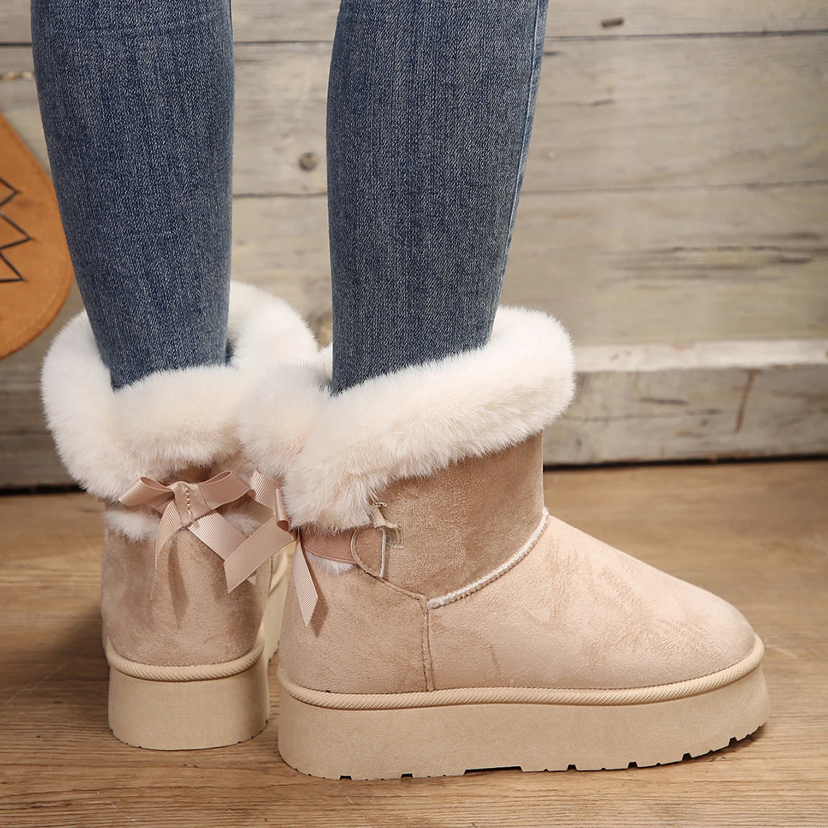 Winter Thicken Plush Warm Snow Boots Women Fluffy Fur Chunky Platform Ankle Boots Woman Thick Sole Non Slip Cotton Padded Shoes