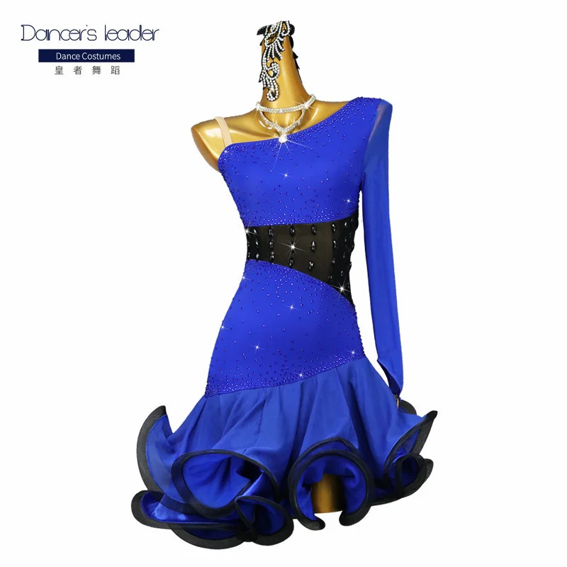 

High-end Custom Latin Dance Dress Women's One-shoulder Sleeve Cha Tango Dance Costume Adult Stage Costumes