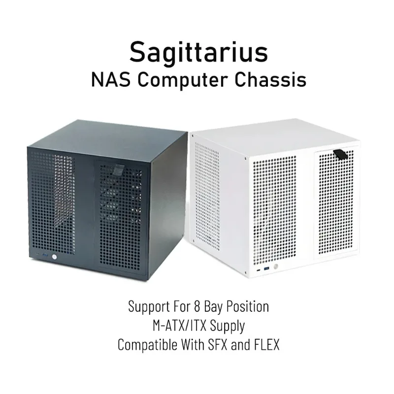 Hot Sagittarius 8-Bay NAS Chassis With Backplane Case ATX power Supply MATX Motherboard Full Height PCIE UNRAID Black White