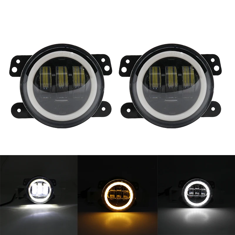 For Jeep Wrangler JK LJ TJ Dodge  Journey Magnum ATV 60W 4 Inch LED Passing Fog Lights White DRL Amber Turn Signal Lamp