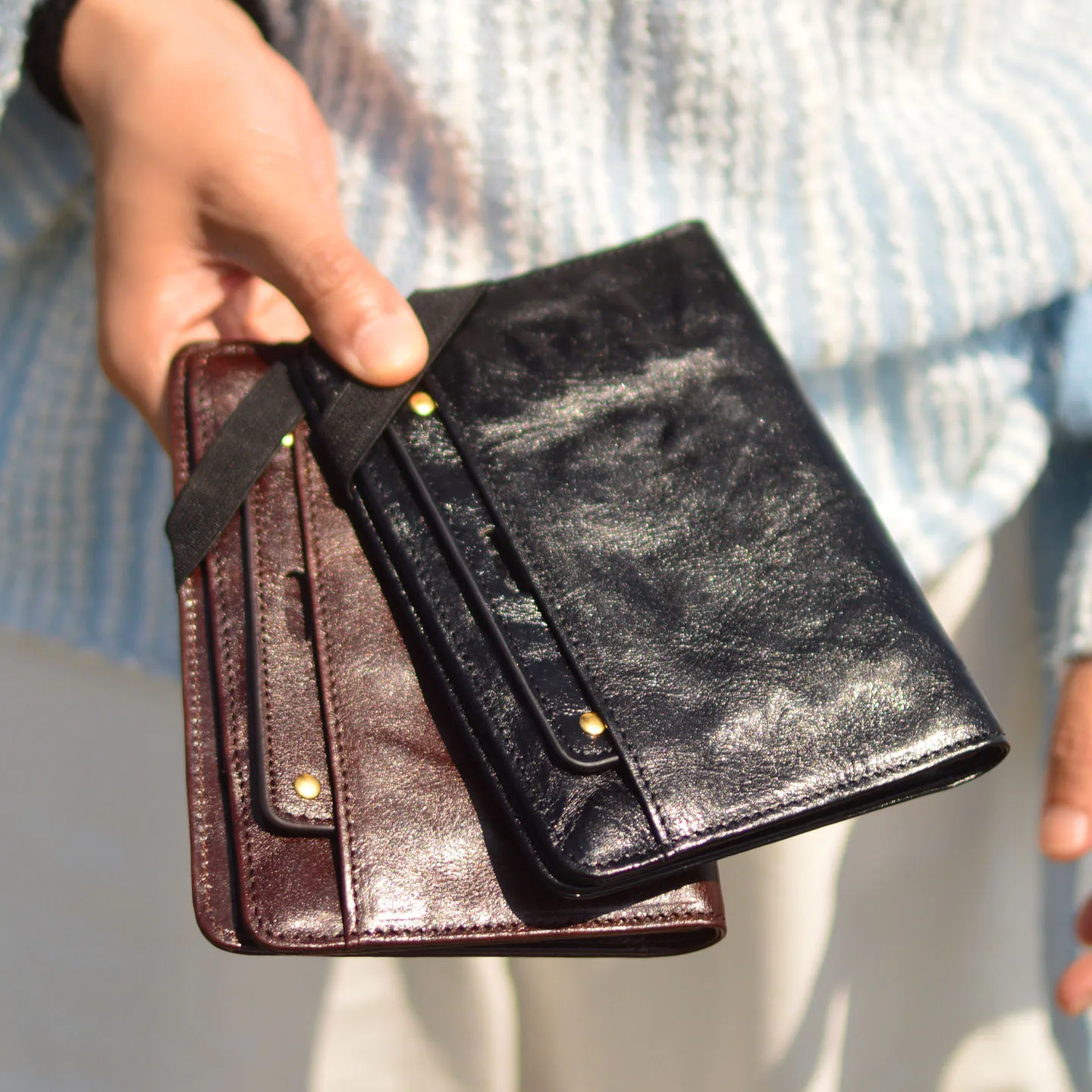Retro Tanned Leather Belted Wallet Top Layer Cowhide Passport Bag Large Capacity Multi-Card Position Leather Clip