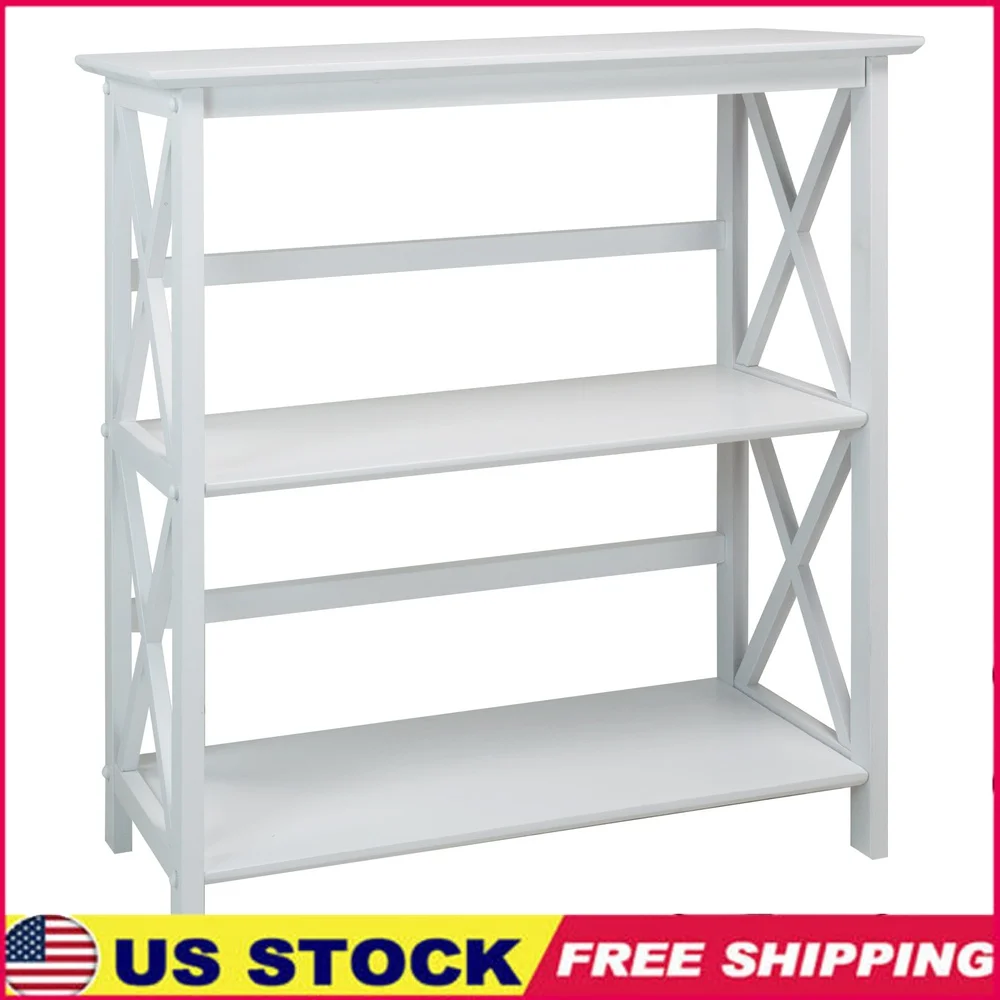 

Lightweight 3 Tier Open Shelf X Design Wooden Bookcase Durable Storage Solution Apartments Dorms Bedrooms Home Office