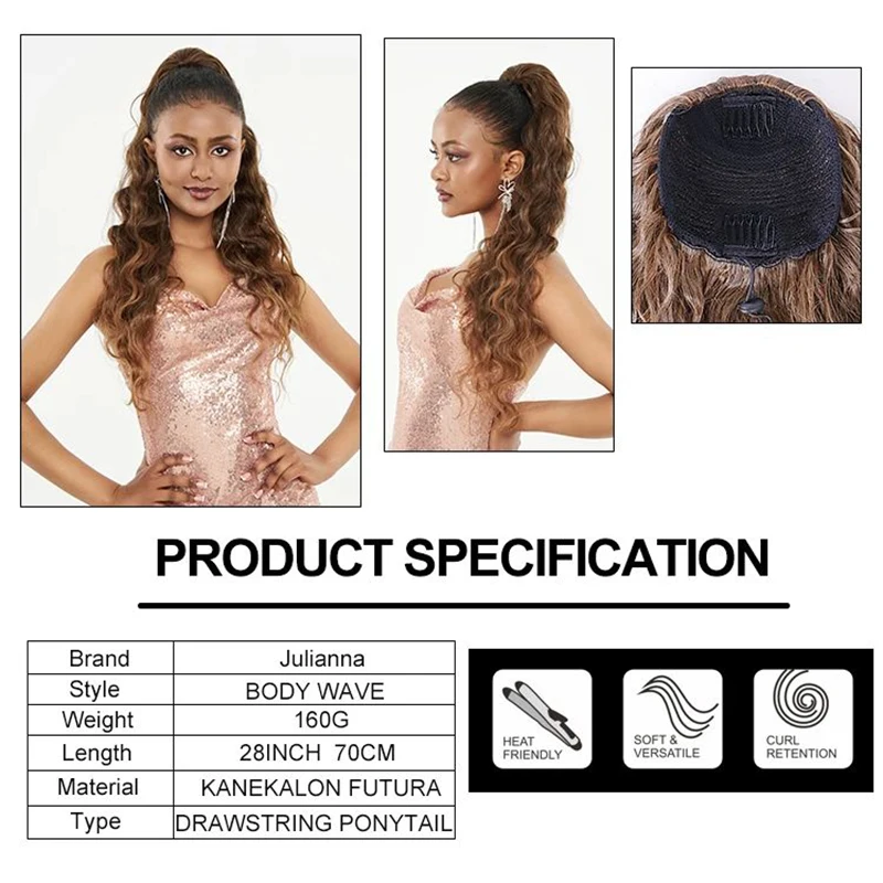 Snowdrop Synthetic Brown Colored Drawstring Curly Ponytail Extension For Black Woman Full Natural Hair Pony Tail Extensions