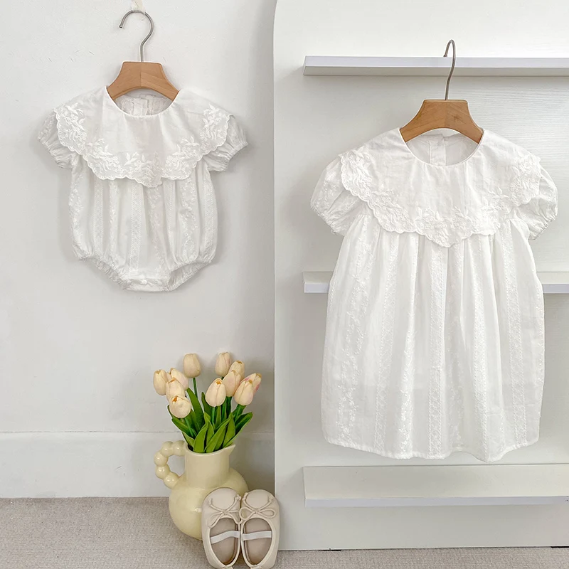 Sommer Schwestern Kleid Baby Body Blume Stickerei Kleid Kleinkind Mädchen Baby Strampler Kleinkind Outfit Familie Schwester Kleid Outfits
