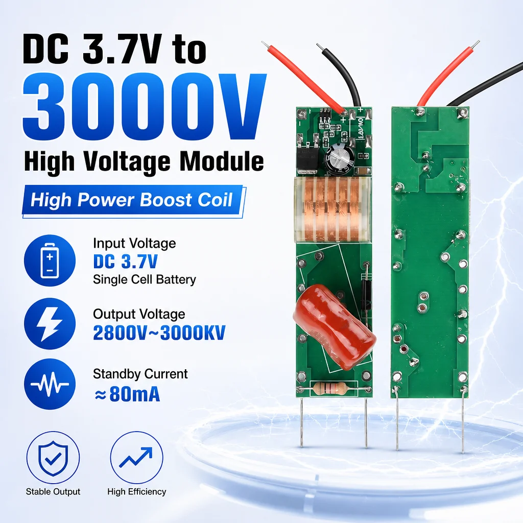 DC 3.7V High Voltage Boost Coil Module 2800V‑3000V Arc Pulse Generator For Physical Insect Removal Scientific Experiment Agricul