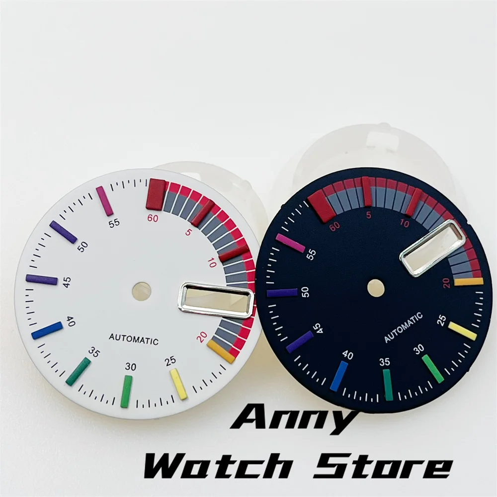 

Циферблат часов NH36 28,5 мм, радужные многоцветные метки времени, черный, белый цвет, автоматический механизм, окошко даты, 3-часовая заводная головка