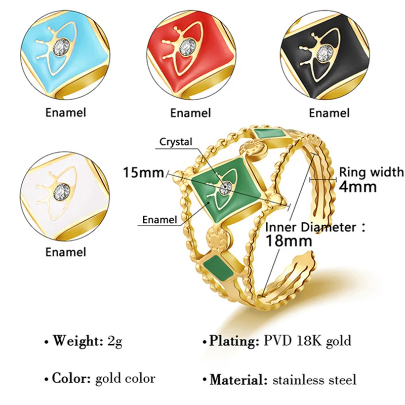 PAPERPLUS | Bohemian Stainless Steel Open Ring for Women. Natural Stone Vintage Jewelry. Waterproof. Trendy