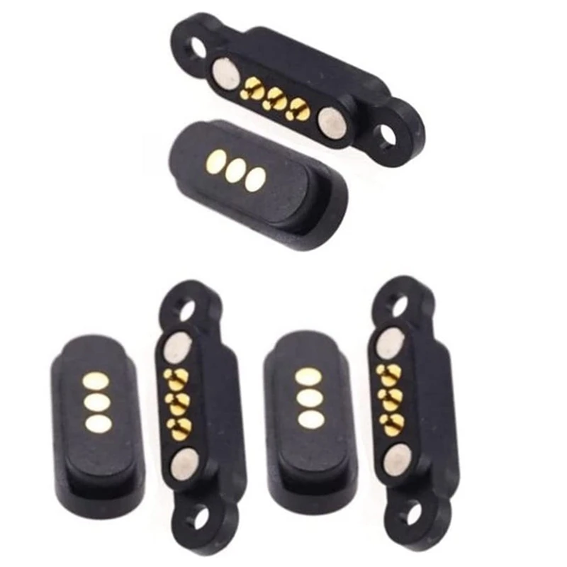 3 Pairs Spring Loaded Magnetic Pogo Pin Connector 3 Positions Magnets Pitch 2.3MM 3P Through Holes Male Female Probe