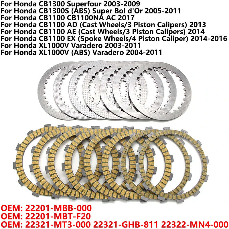 

Clutch Friction Disc Plate Kit For Honda CB1300 CB1300S CB1100 XL1000V 22201-MBB-000 22201-MBT-F20 22321-MT3-000 22321-GHB-811