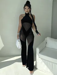 Sexy See Through Mesh Bodycon One Piece Hot Girl Party Sexy Club Female Overalls