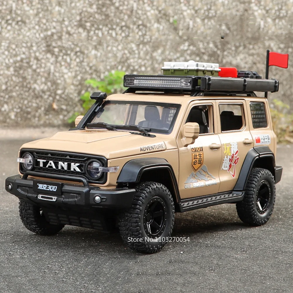 1/24 TANK 300 Toys Car Model  Diecast Alloy Modified Version 4 Door Can Opened Sound Light Pull Back Toy Birthday Gifts for Kids