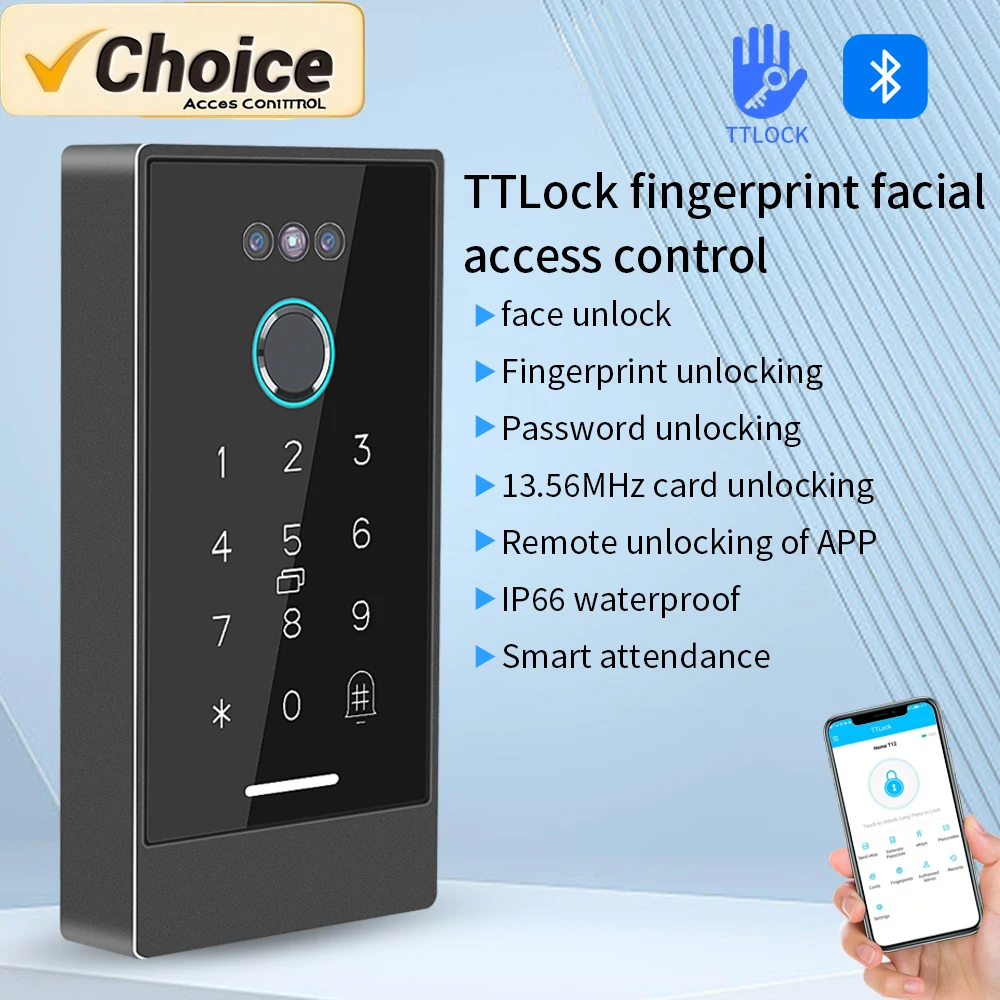 TTLOCK Biometric Access Control System Multi-Mode RFID/Password/App Fingerprint & Facial Recognition Time Attendance Security