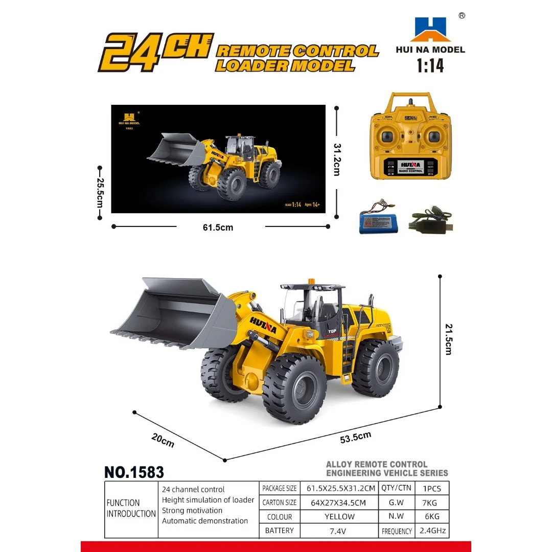 

Upgrade RTR HUINA 1583 1/14 Scale RC Remote Control Truck Loader Cars with Lights Sound 2.4GHz Outdoor Toys Boys Gift