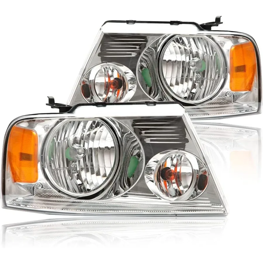 

Headlights Assembly Compatible with 0408 F150 Pickup and 0608 Lincoln Mark LT Vehicles Clear Lens Chrome Housing with Amber Re